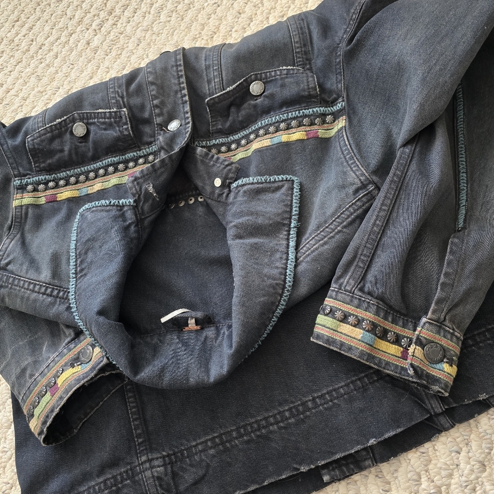 Free People Embellished Military Shirt Jacket Oversized Medium - Picture 16 of 16